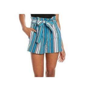 Marie Oliver Piper Paper Bag Short Blue Stripe NEW sz 8 $228 MSRP Tie Waist